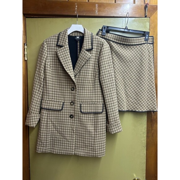 W By Worth Patterned Tan & Blue Suit Sz 4 - Picture 1 of 10